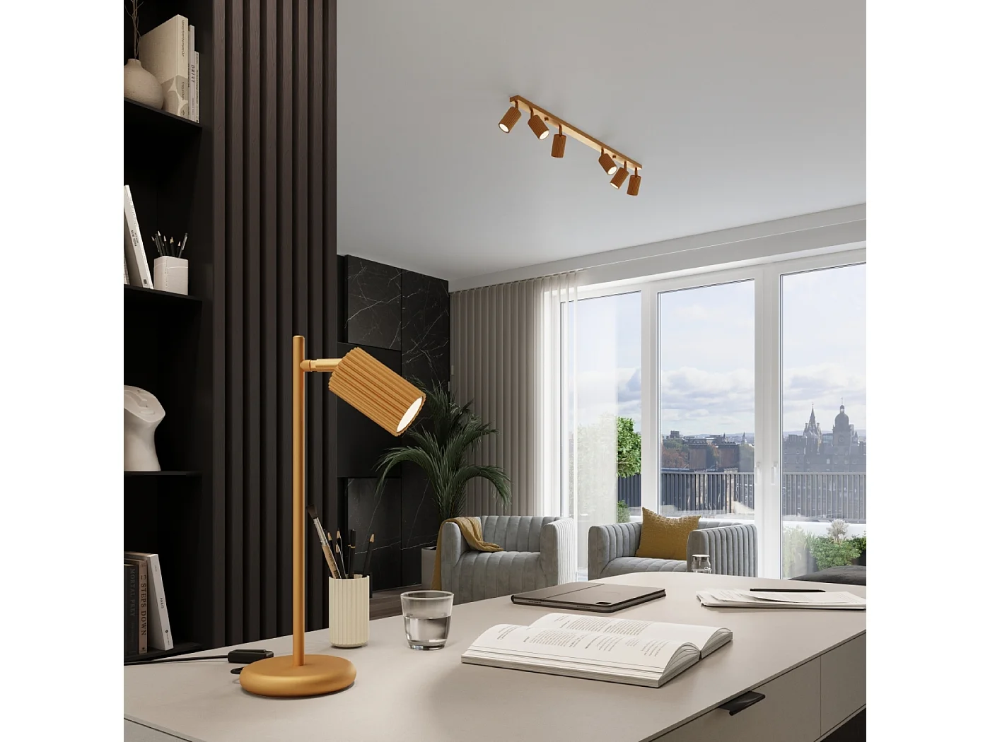 Deckenleuchte Karbon Minimalistisch Aus  Aluminium - 6 Lichtquellen - L.117 X H. Cm - Golden