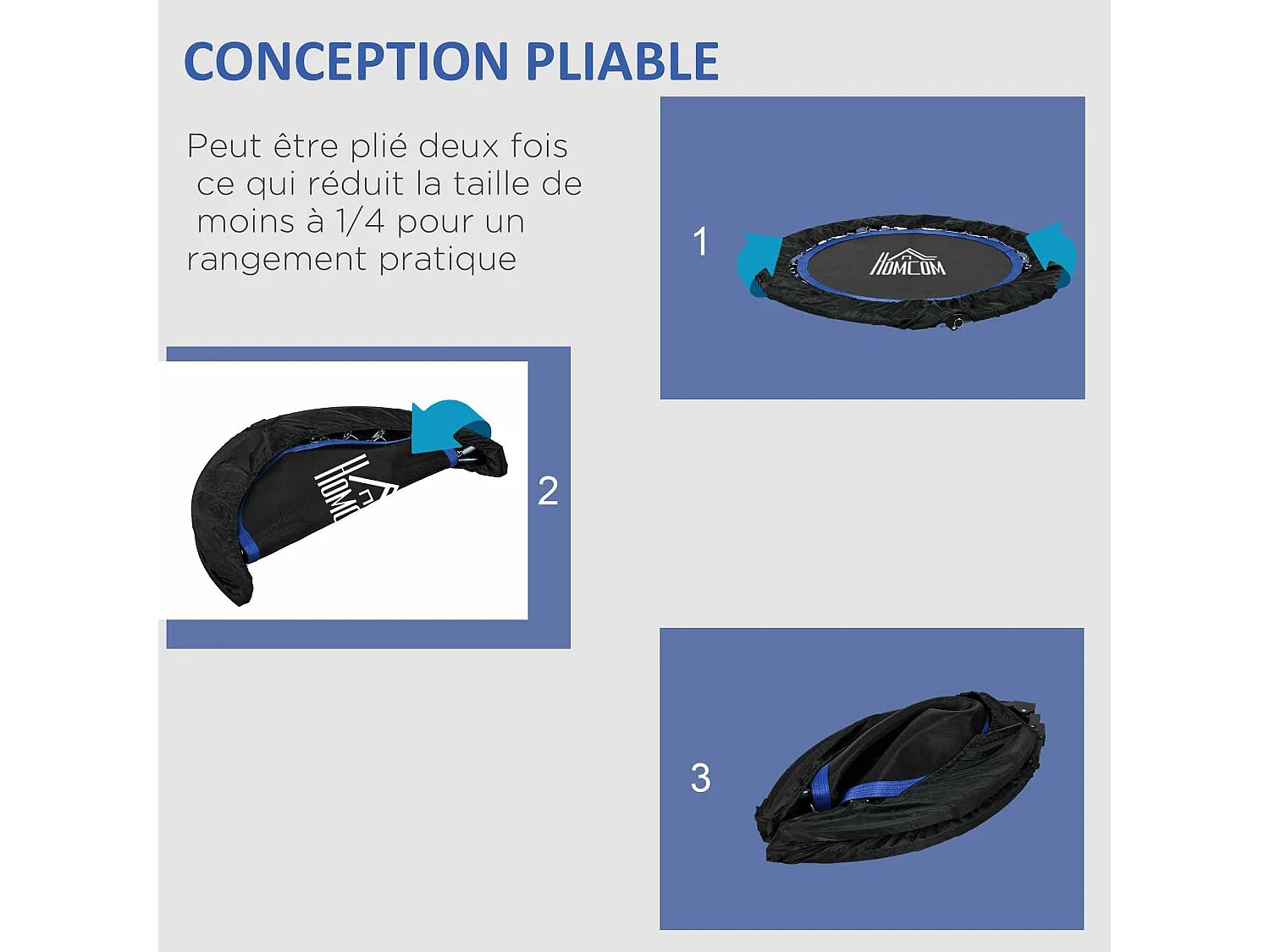 Trampoline de fitness gym pliable - poignée réglable, 28 ressorts - Ø 102 cm - noir bleu