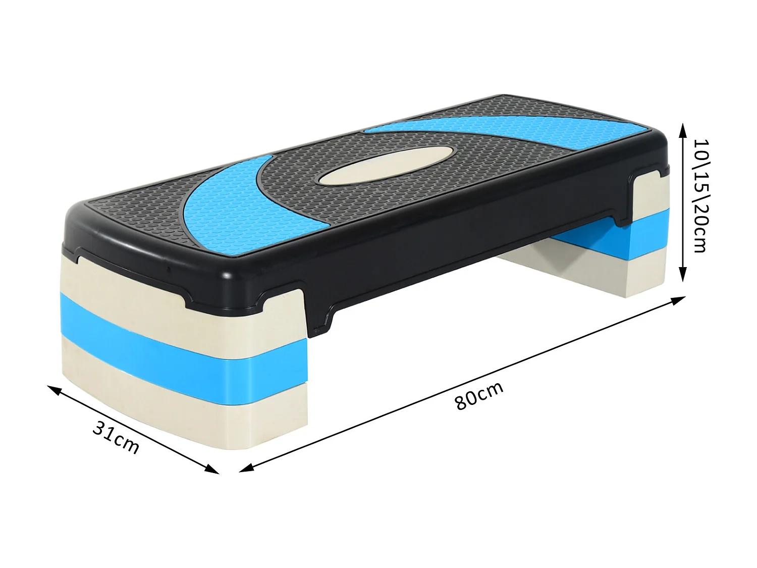 Stepper fitness aerobic hauteur reglable surface antiderapante 80 x 31 x 20 cm noir bleu
