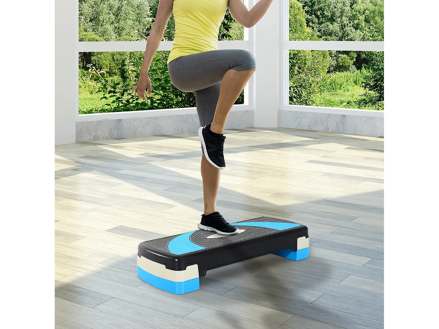 Stepper fitness aerobic hauteur reglable surface antiderapante 80 x 31 x 20 cm noir bleu