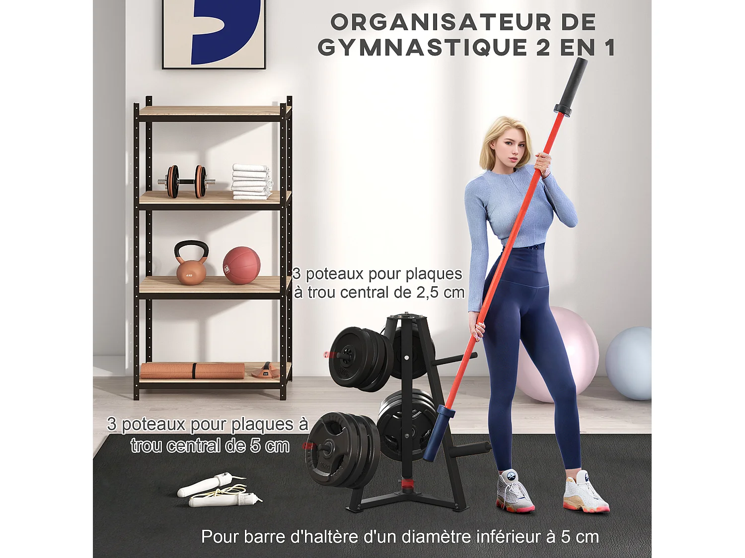 Support de poids pour plaques barre d'haltère - rack de rangement poids max. 300 Kg - acier noir