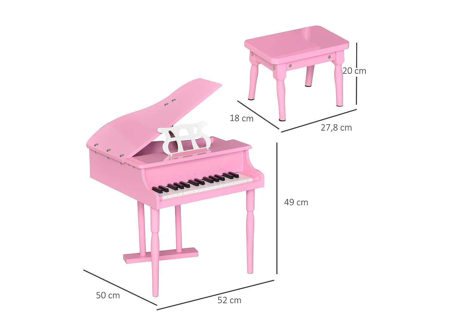 Piano à queue électronique 37 touches multifonctions avec micro haut parleur rose