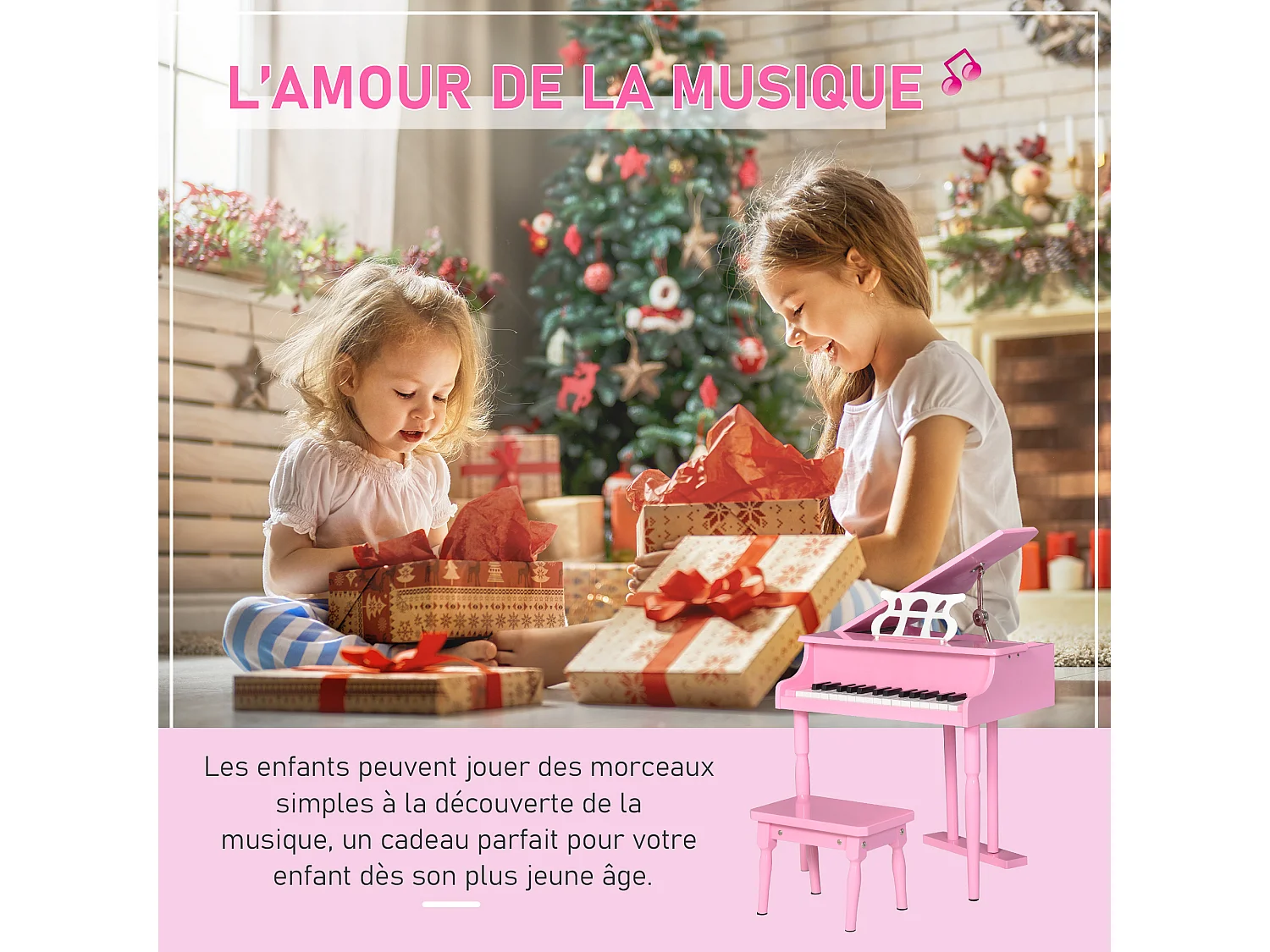 Piano à queue électronique 37 touches multifonctions avec micro haut parleur rose