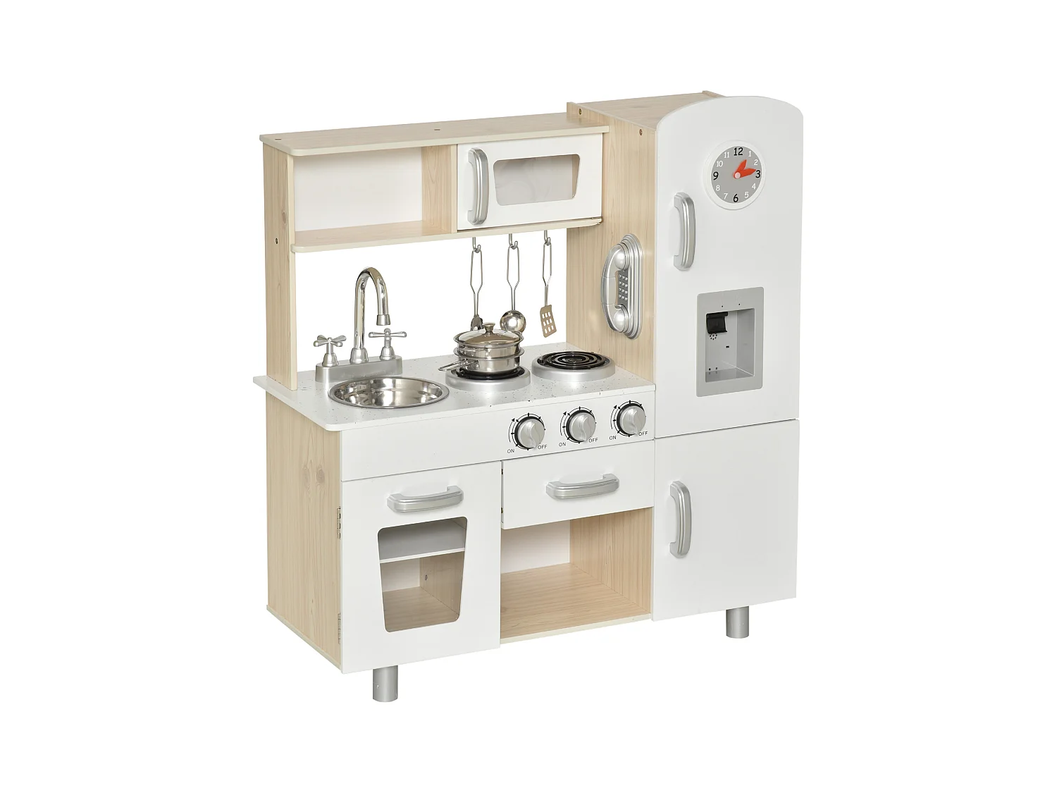 Cuisine bois jeu d'imitation - cuisine enfant - nombreux accessoires & rangements inclus - MDF pin blanc chêne clair