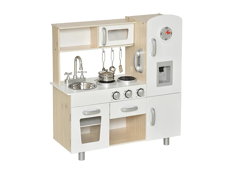 Cuisine bois jeu d'imitation - cuisine enfant - nombreux accessoires & rangements inclus - MDF pin blanc chêne clair