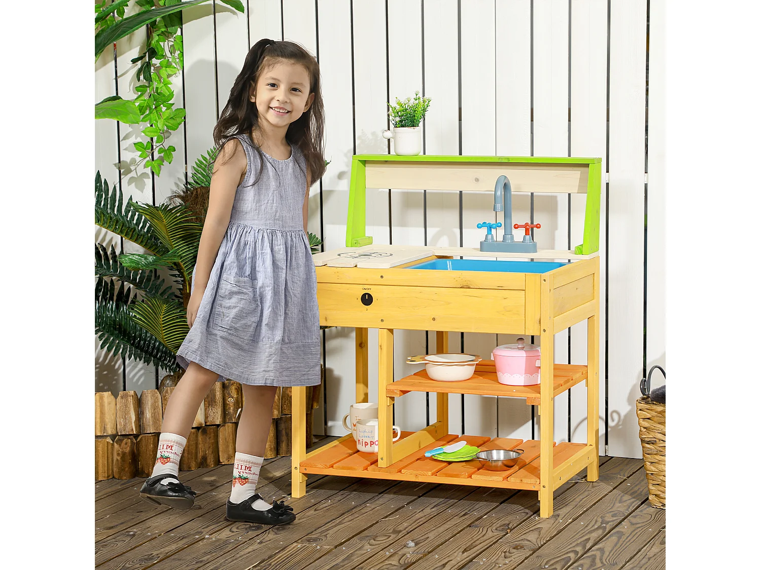 Jeu d'imitation cuisine extérieure enfant 3 étagères évier bois sapin pré-huilé