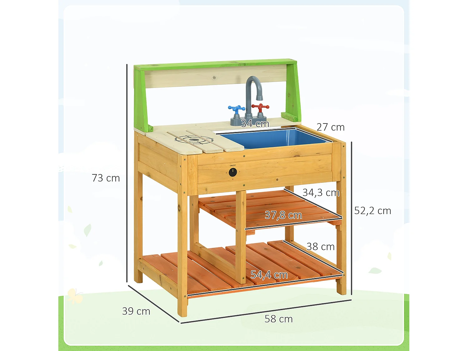 Jeu d'imitation cuisine extérieure enfant 3 étagères évier bois sapin pré-huilé
