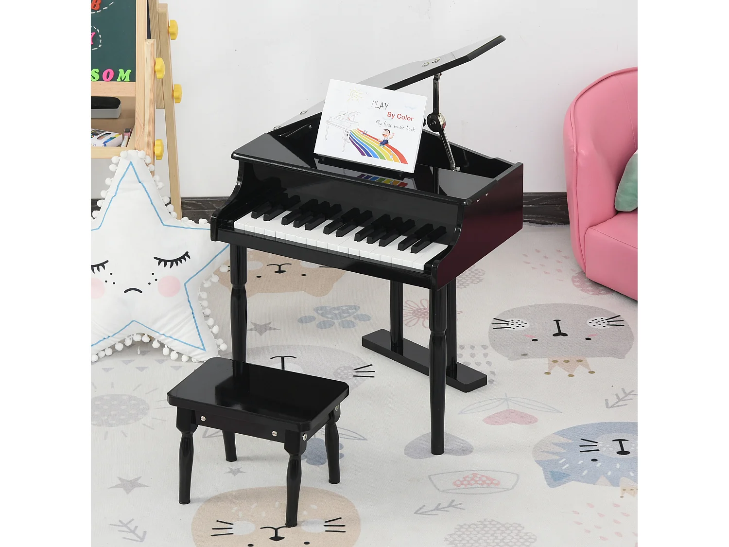 Piano à queue électronique 37 touches multifonctions avec micro haut parleur rose