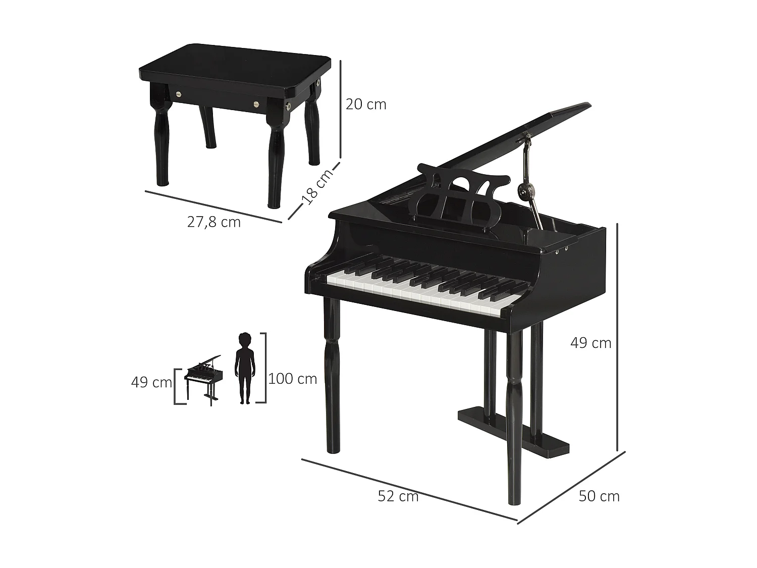 Piano à queue électronique 37 touches multifonctions avec micro haut parleur rose