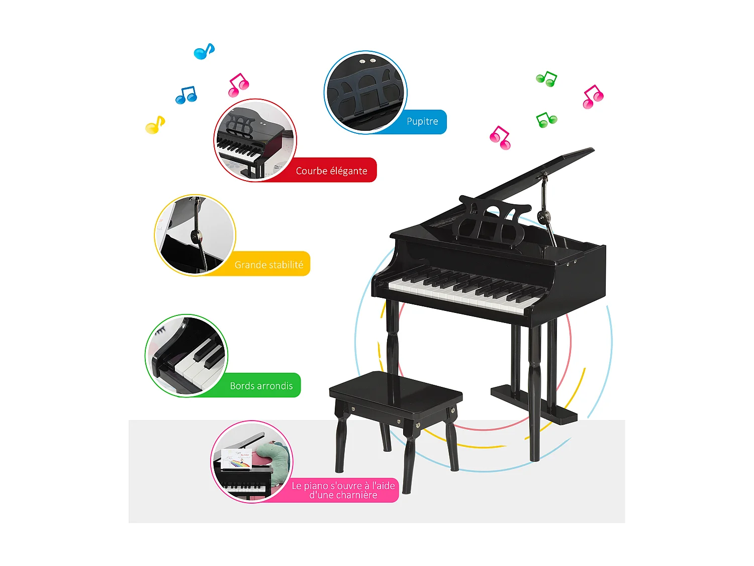 Piano à queue électronique 37 touches multifonctions avec micro haut parleur rose