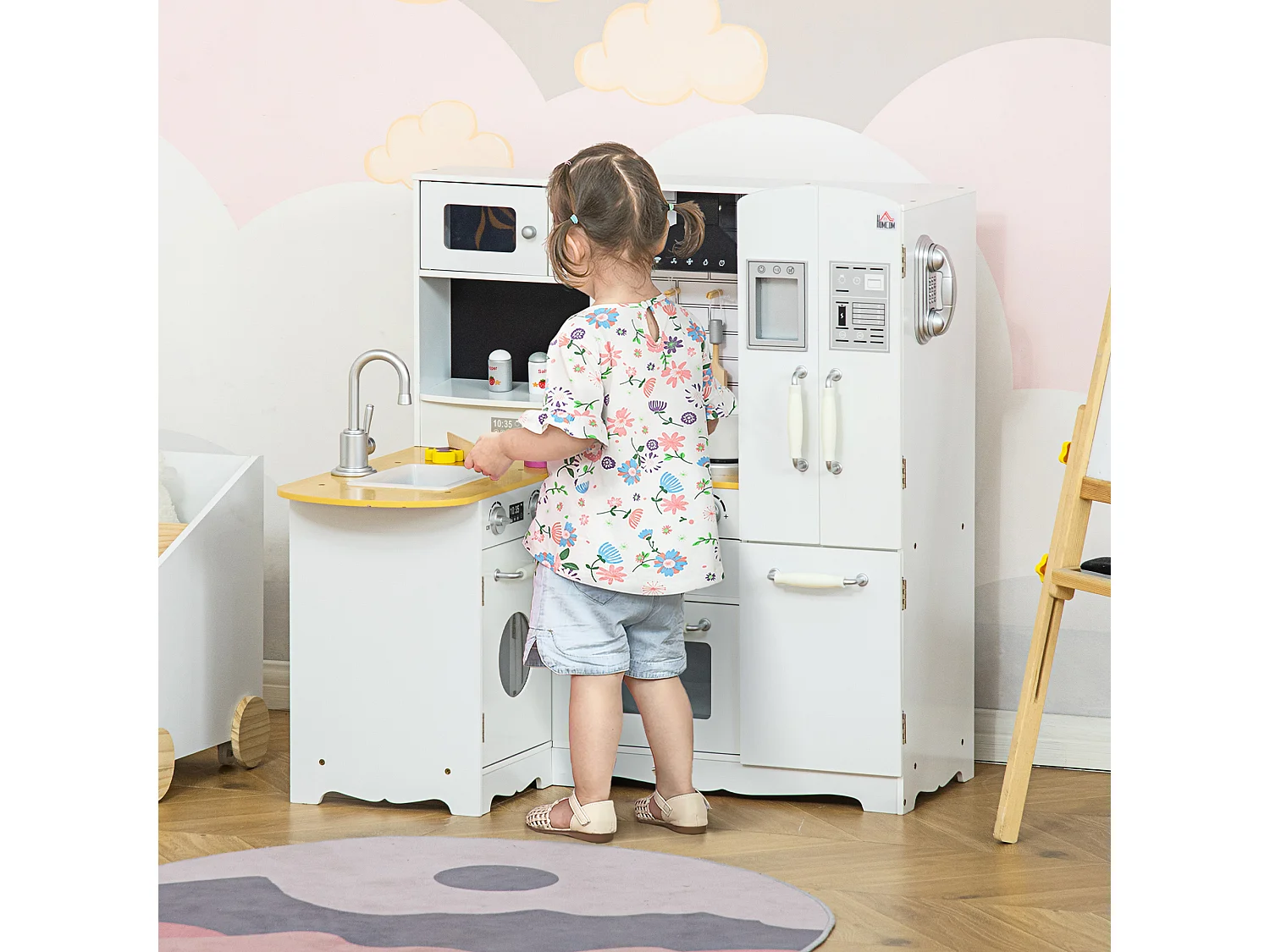 Cuisine pour enfant jeu d'imitation nombreux accessoires rangements évier réfrigérateur téléphone blanc