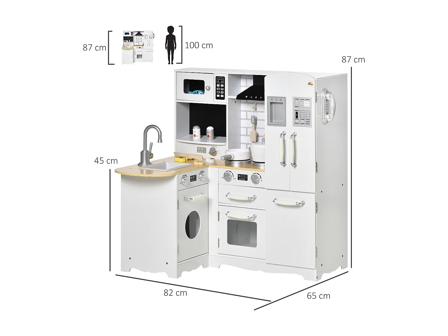 Cuisine pour enfant jeu d'imitation nombreux accessoires rangements évier réfrigérateur téléphone blanc