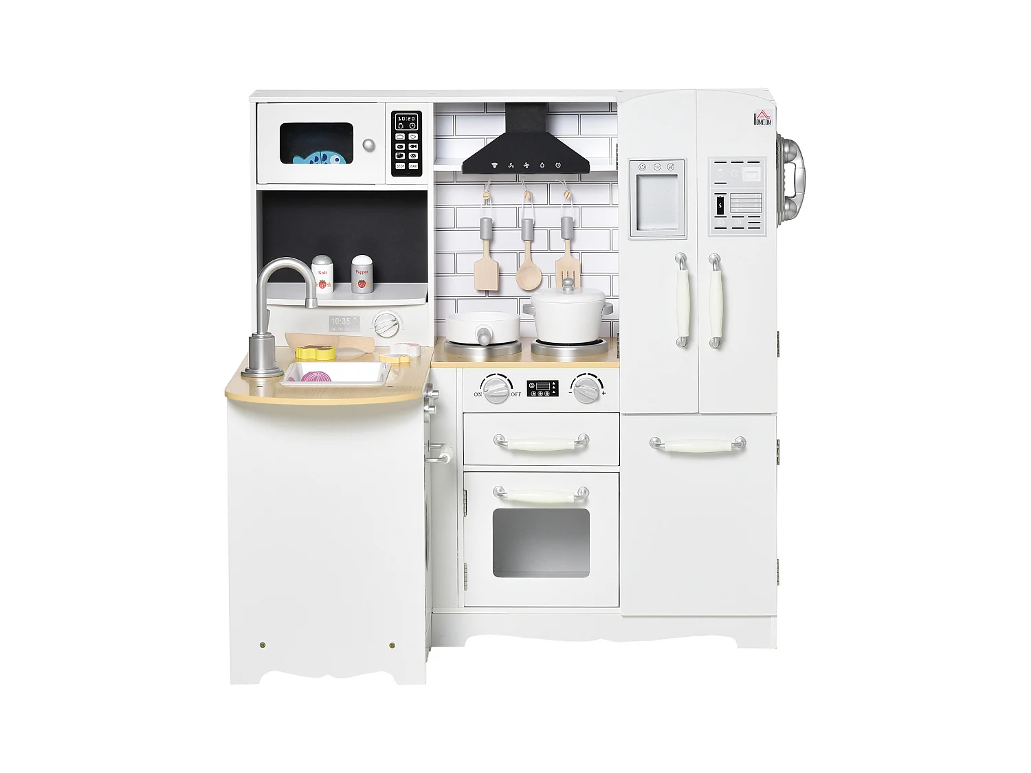 Cuisine pour enfant jeu d'imitation nombreux accessoires rangements évier réfrigérateur téléphone blanc
