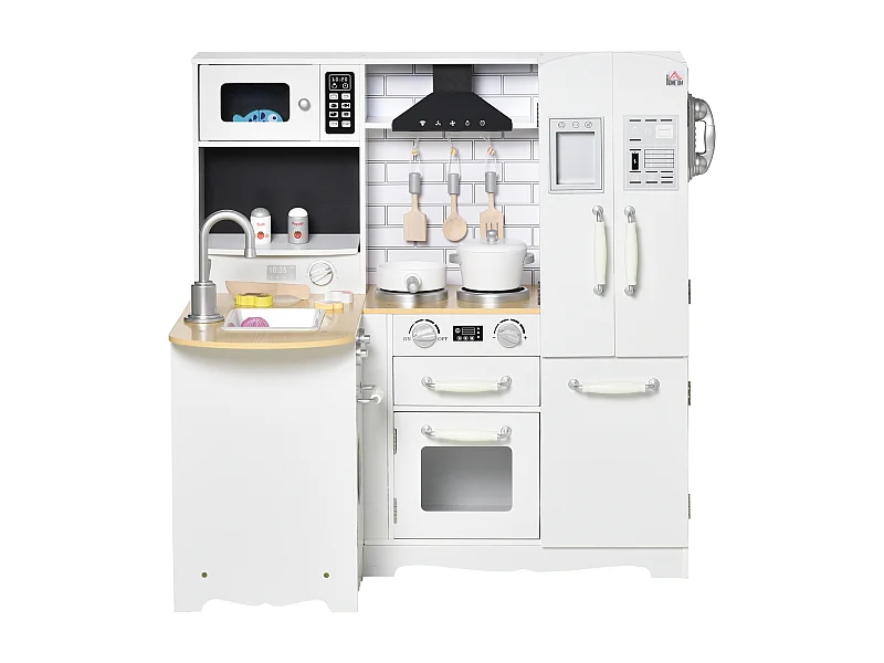 Cuisine pour enfant jeu d'imitation nombreux accessoires rangements évier réfrigérateur téléphone blanc