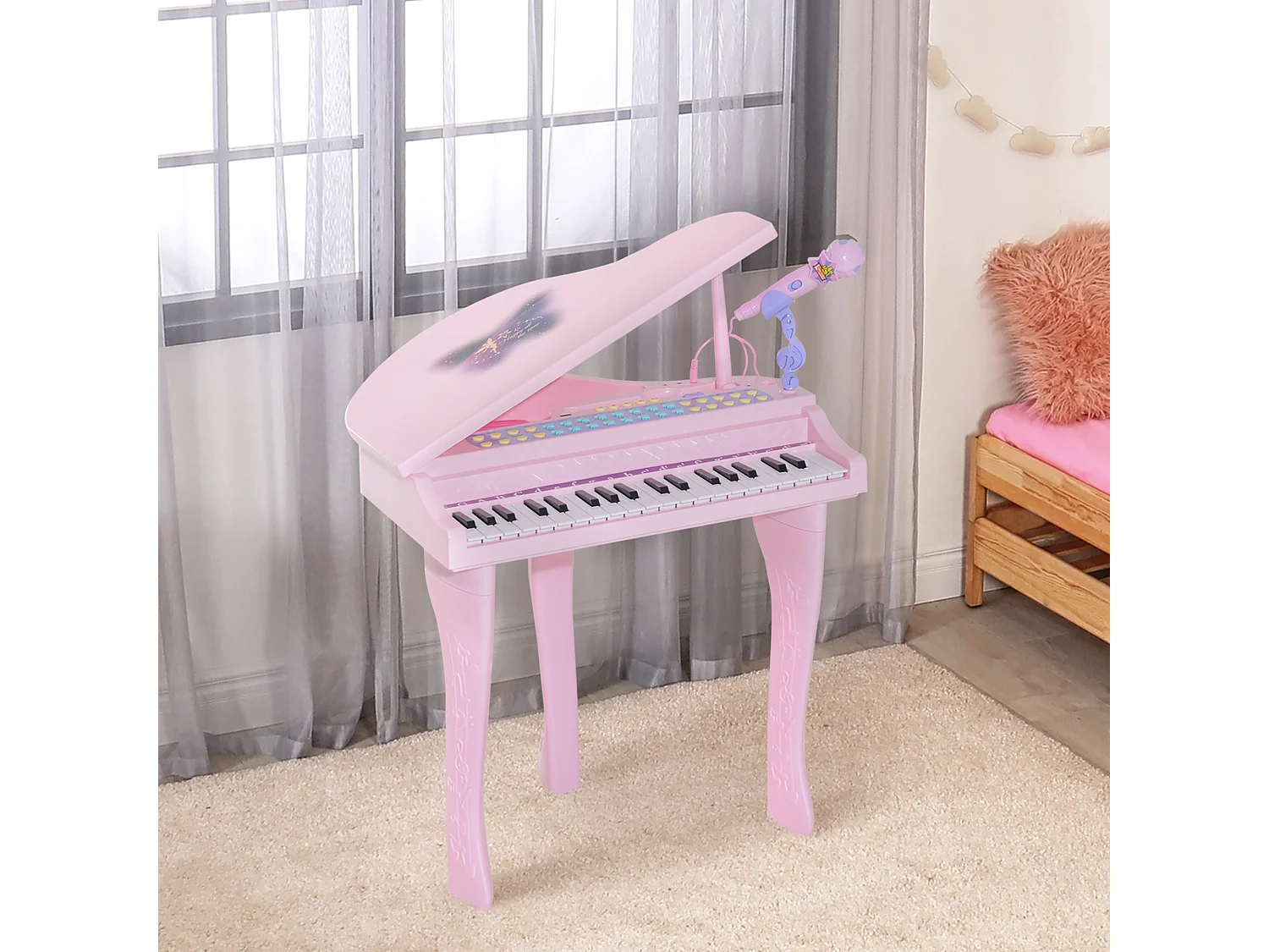 Piano à queue électronique 37 touches multifonctions avec micro haut parleur rose