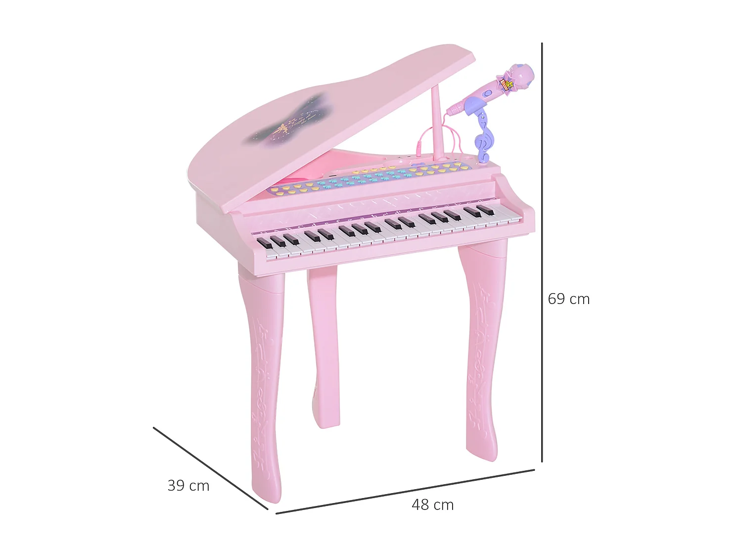 Piano à queue électronique 37 touches multifonctions avec micro haut parleur rose