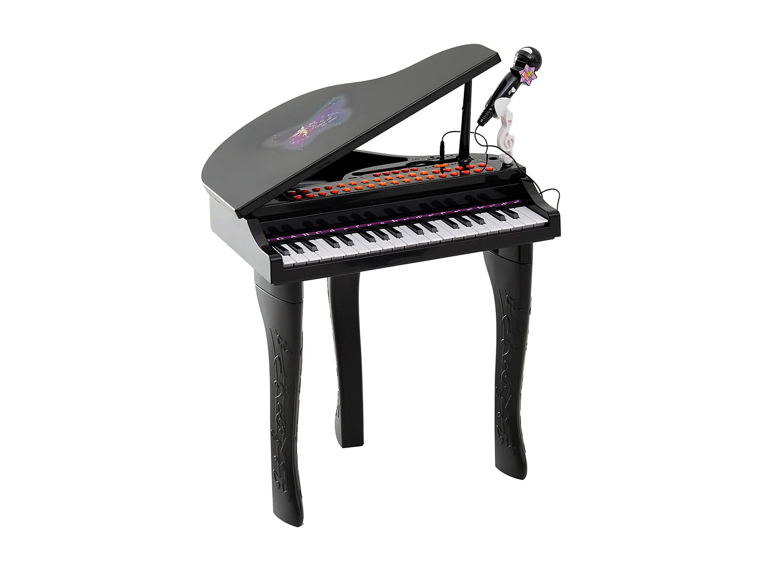 Piano à queue électronique 37 touches multifonctions avec micro haut parleur noir