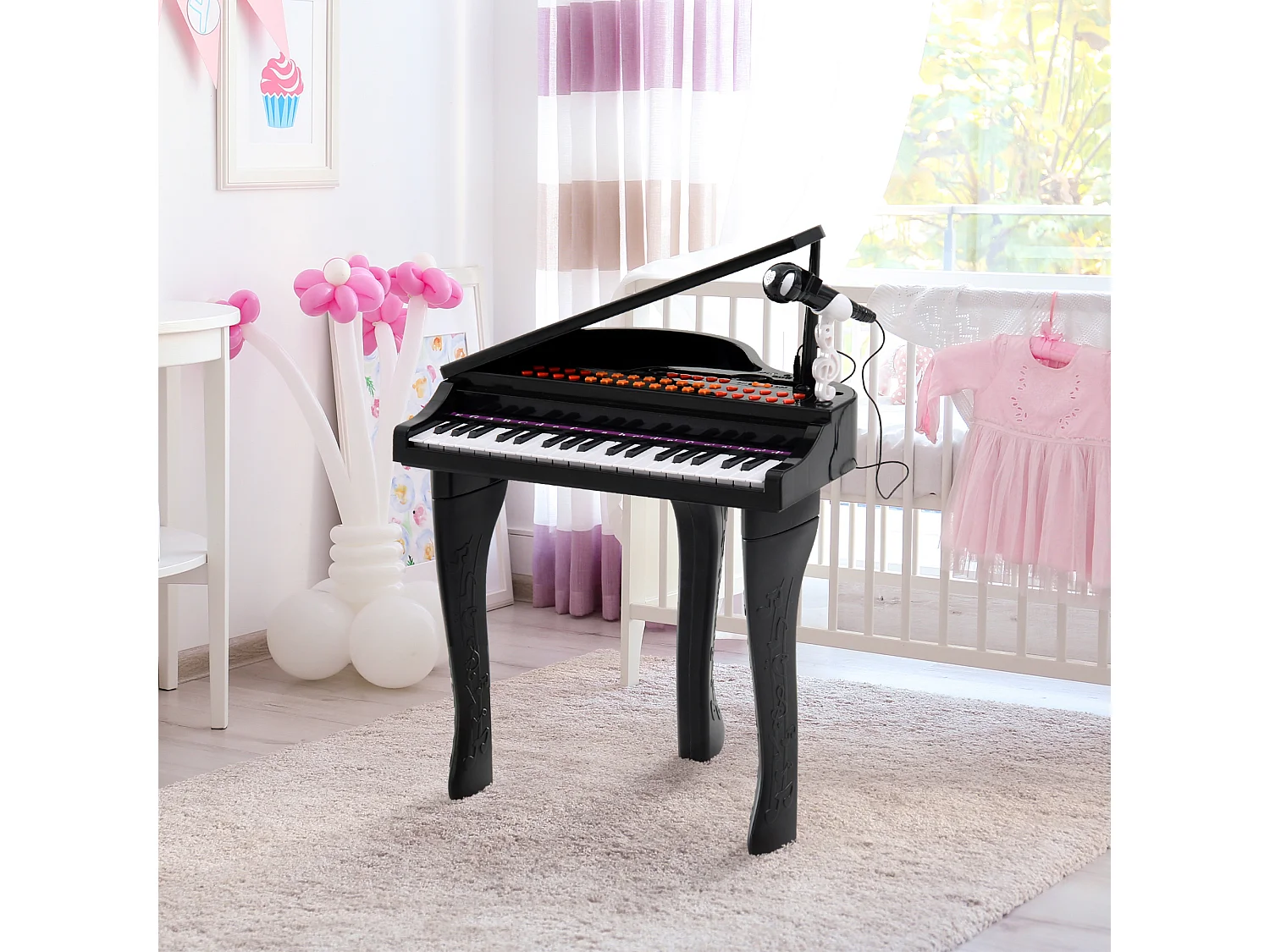 Piano à queue électronique 37 touches multifonctions avec micro haut parleur noir