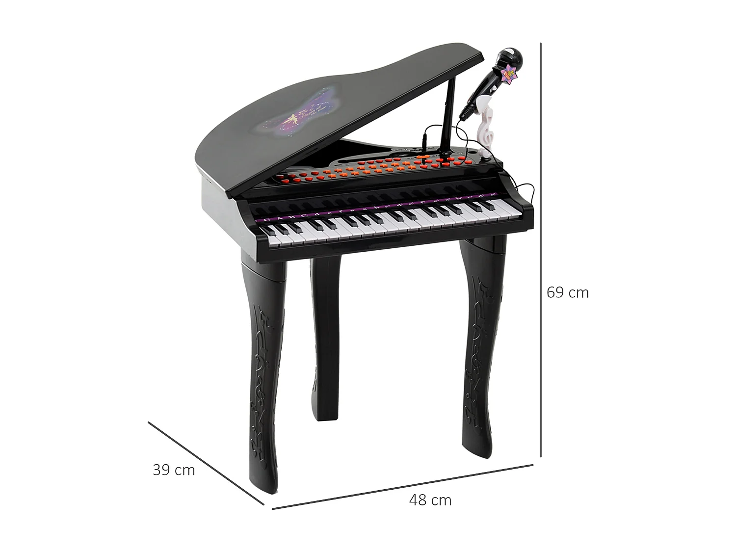 Piano à queue électronique 37 touches multifonctions avec micro haut parleur noir