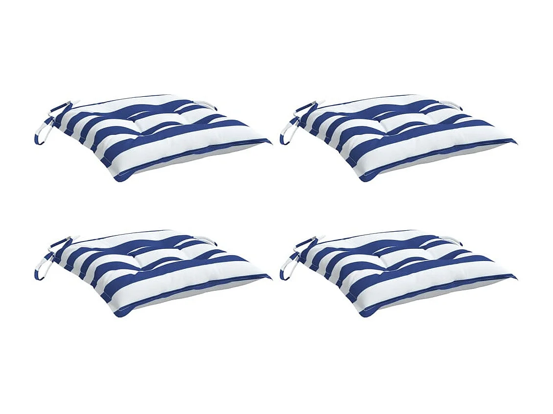 Coussins de chaise 4 pièces rayures bleues et blanches 50x50x7 cm