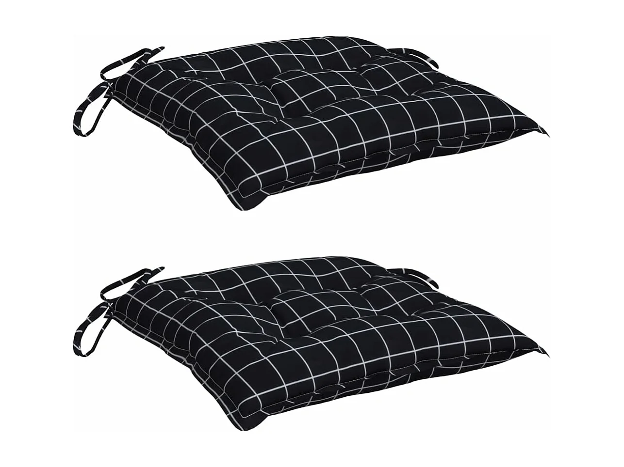 Coussins de chaise 2 pièces carreaux noir 40x40x7 cm tissu
