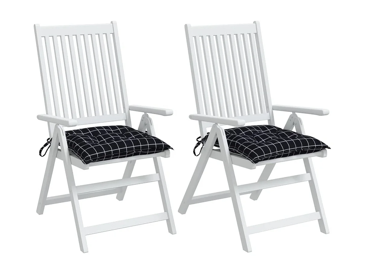 Coussins de chaise 2 pièces carreaux noir 40x40x7 cm tissu