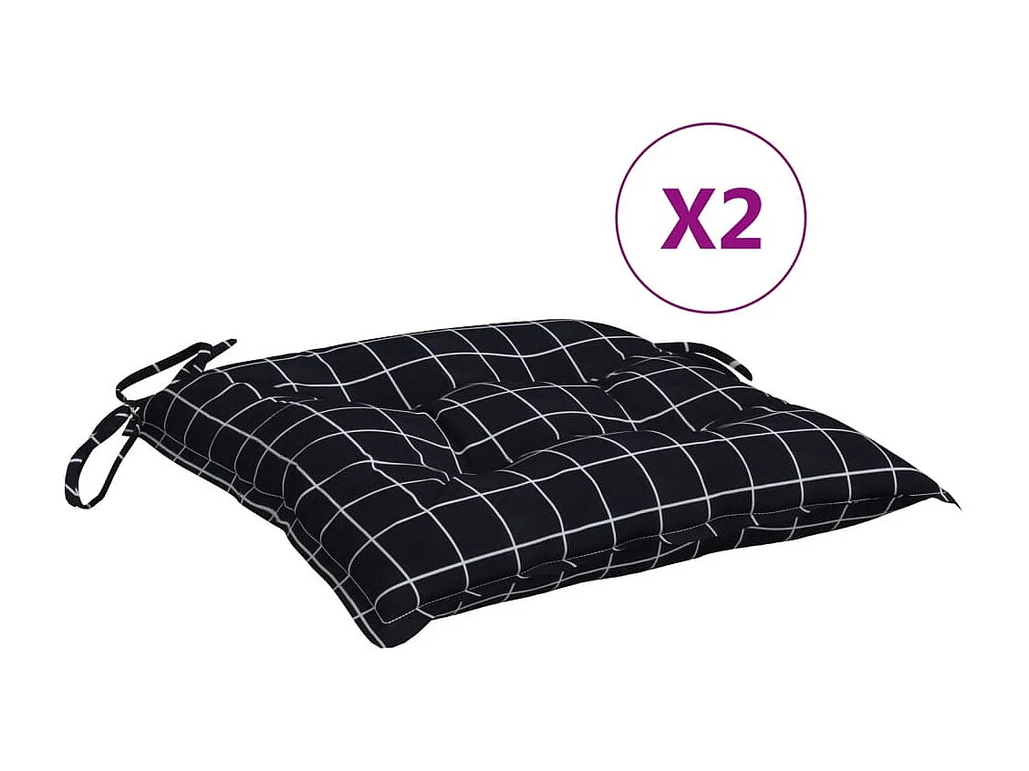 Coussins de chaise 2 pièces carreaux noir 40x40x7 cm tissu