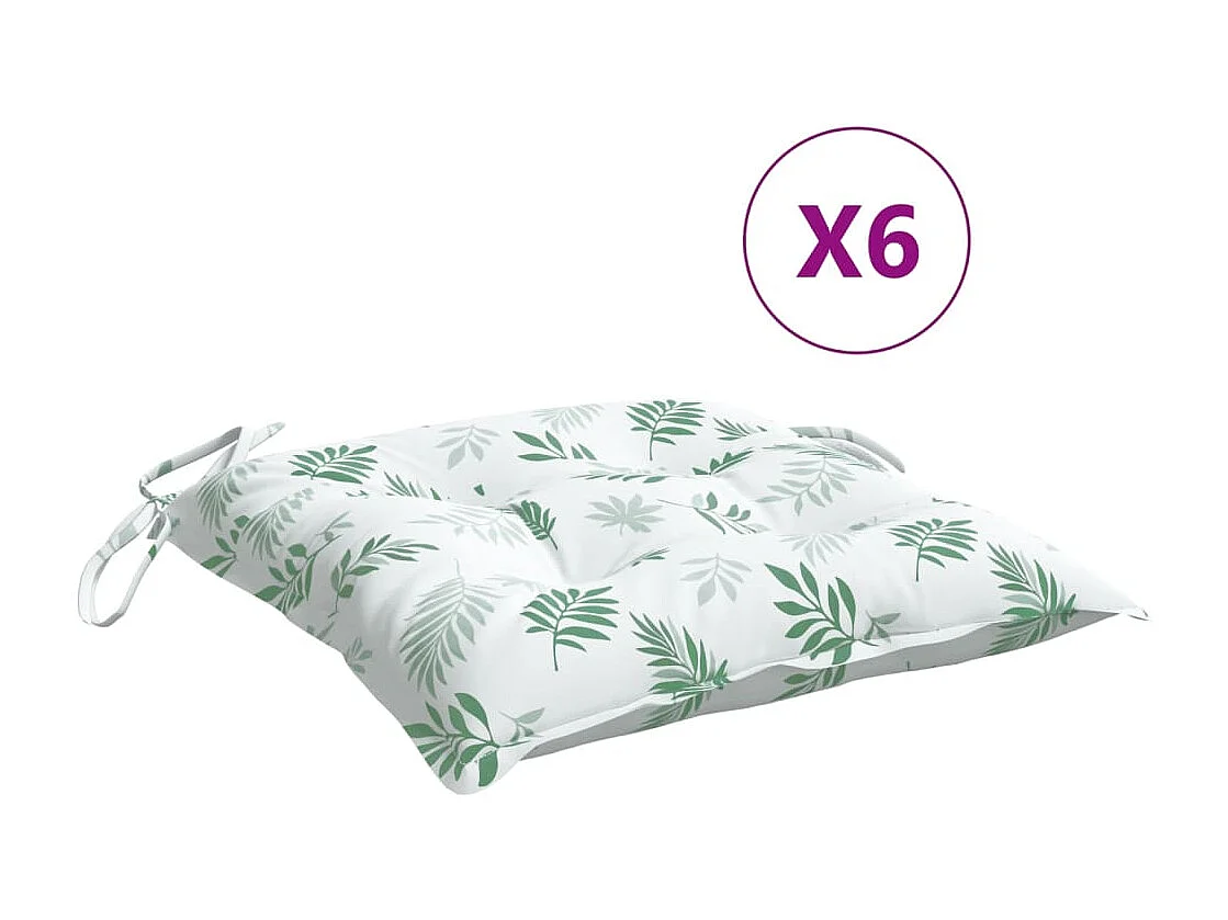Stoelkussens 6 st 50x50x7 cm stof bladpatroon