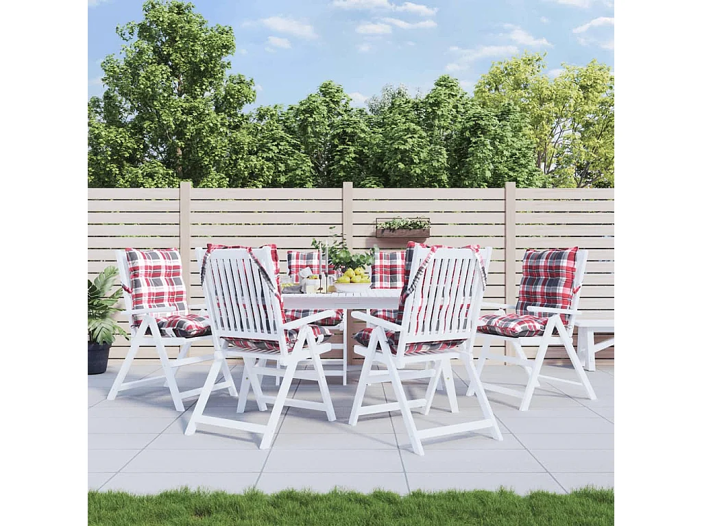 Coussins de chaise à dossier bas lot de 6 motif carreaux rouge