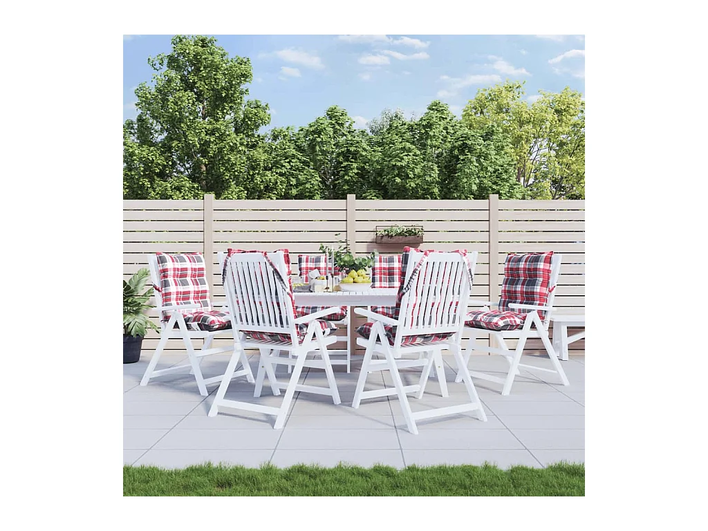 Coussins de chaise à dossier bas lot de 6 motif carreaux rouge