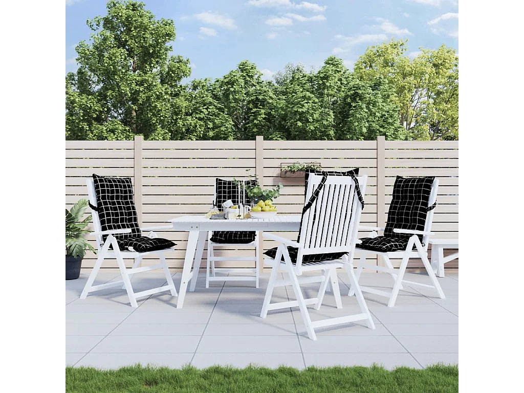 Coussins de chaise à dossier haut lot de 4 motif carreaux noir