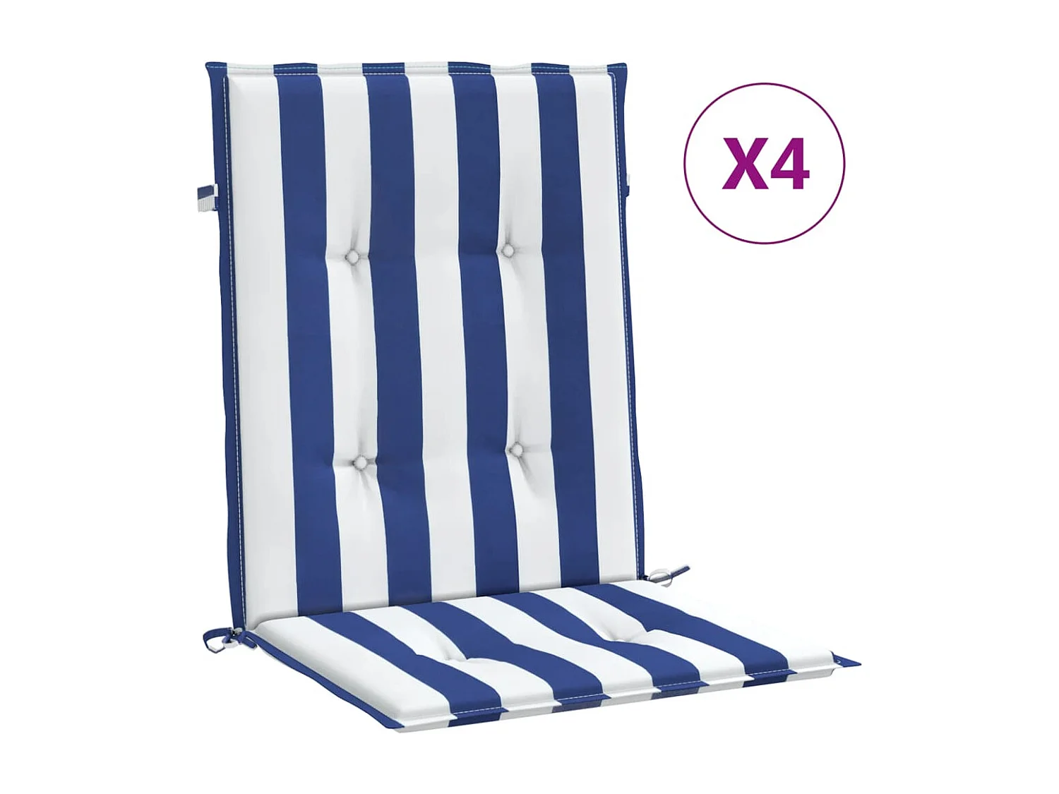 Coussins de chaise à dossier bas lot de 4 rayures bleu et blanc