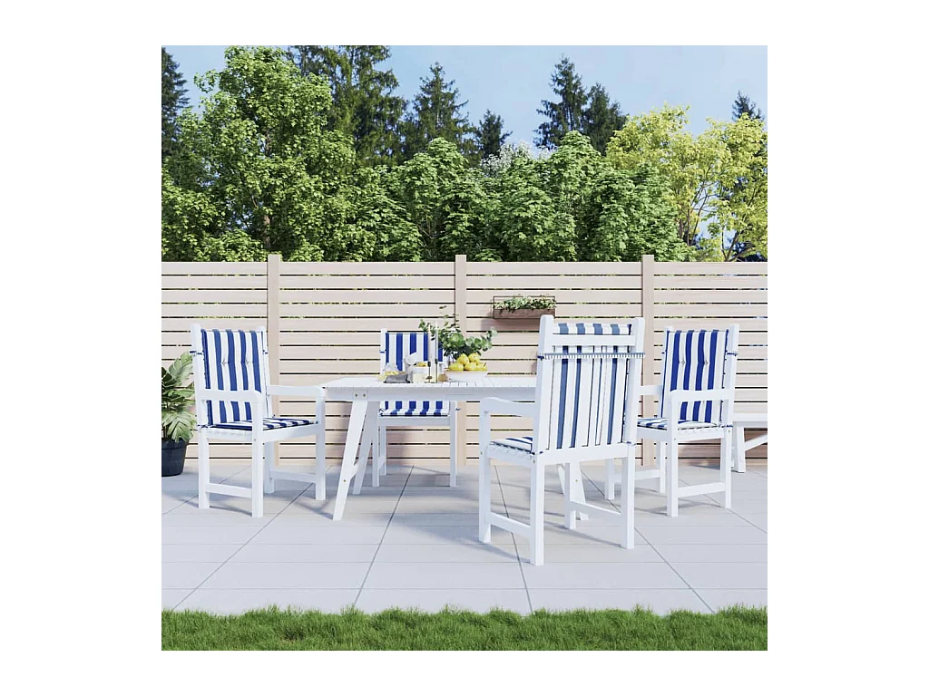 Coussins de chaise à dossier bas lot de 4 rayures bleu et blanc