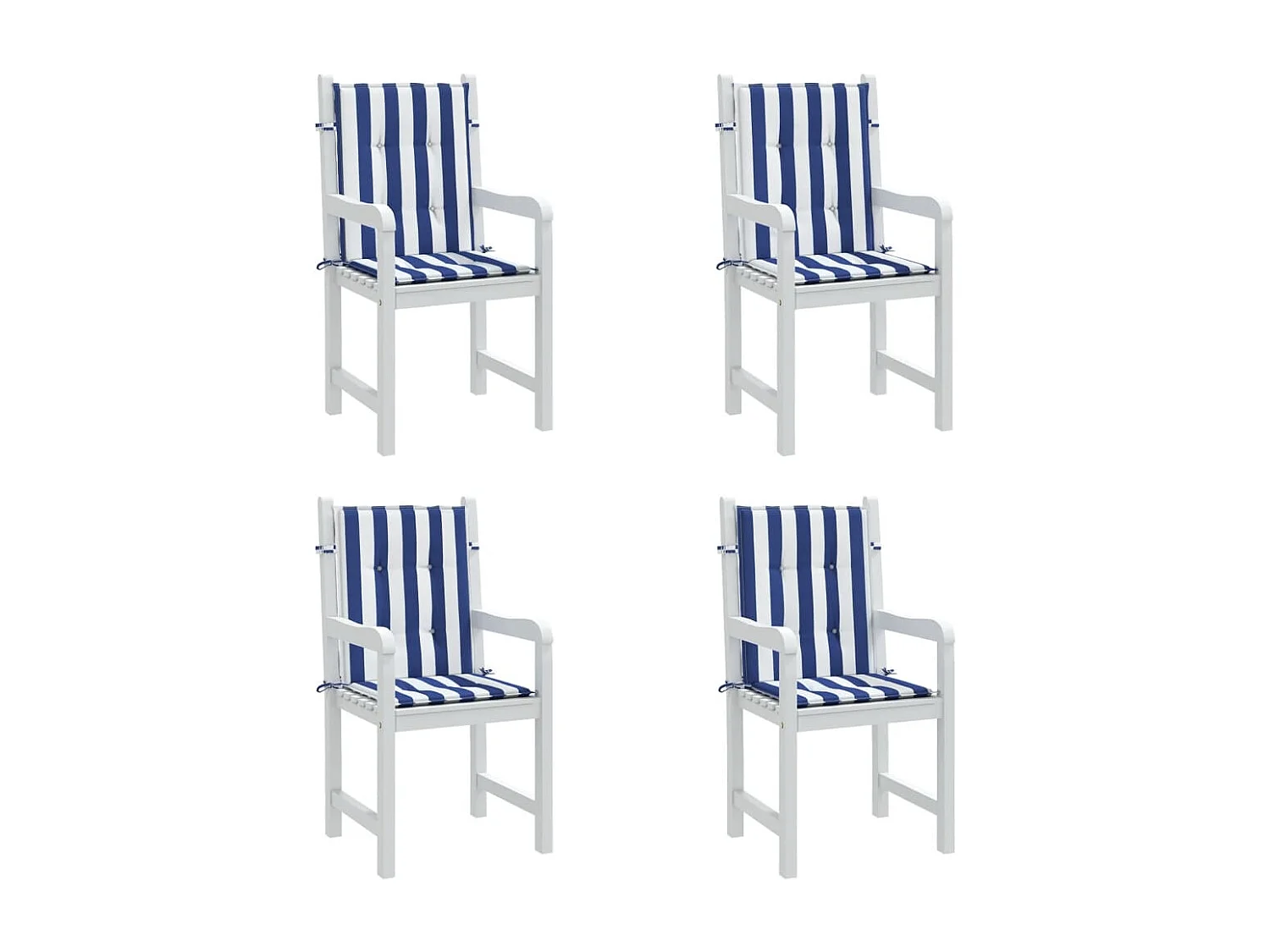 Cojines silla de respaldo bajo 4 unidades tela a rayas azul y blanco
