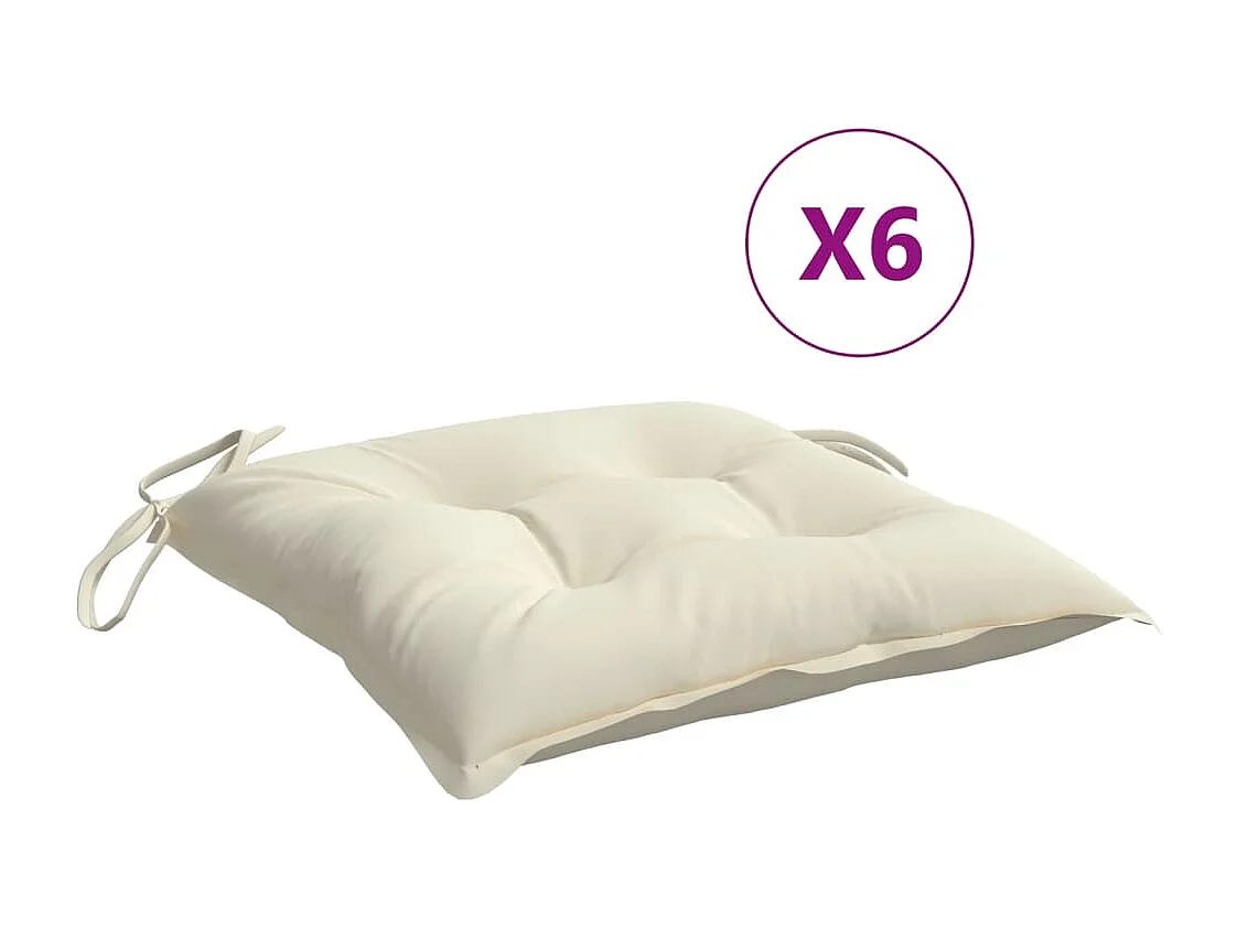 Coussins de chaise 6 pièces blanc crème 50x50x7 cm tissu oxford