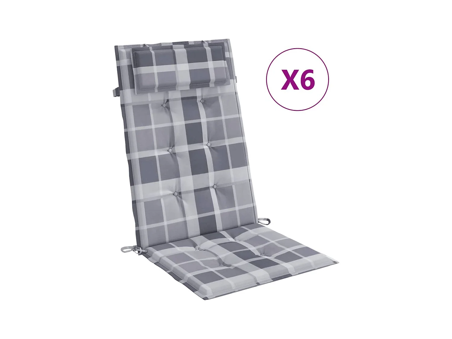 Cojines de silla respaldo alto 6 unidades tela Oxford a cuadros gris