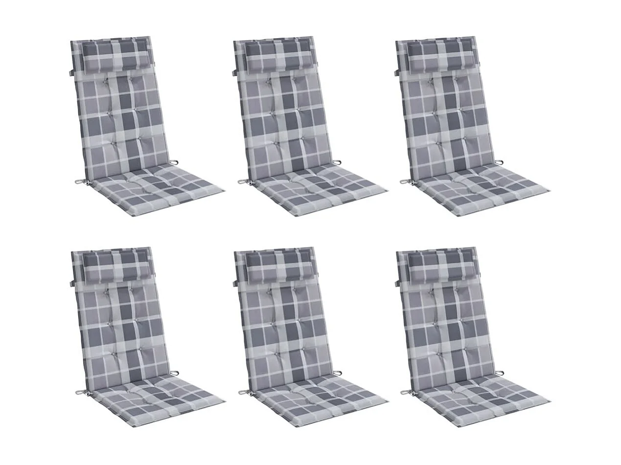 Cojines de silla respaldo alto 6 unidades tela Oxford a cuadros gris