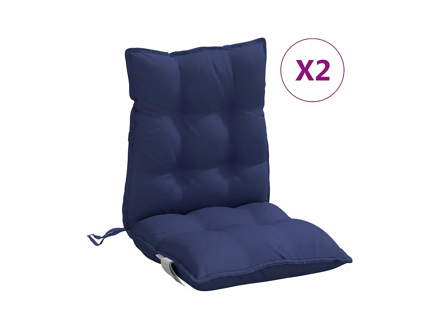 Cojines de silla de respaldo bajo 2 unidades tela azul marino