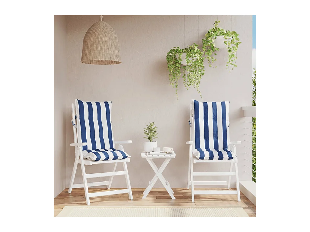 Coussins de chaise à dossier haut lot de 2 rayures bleu/blanc