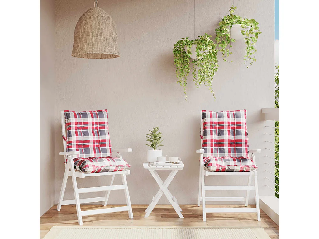 Coussins de chaise à dossier bas lot de 2 motif carreaux rouge