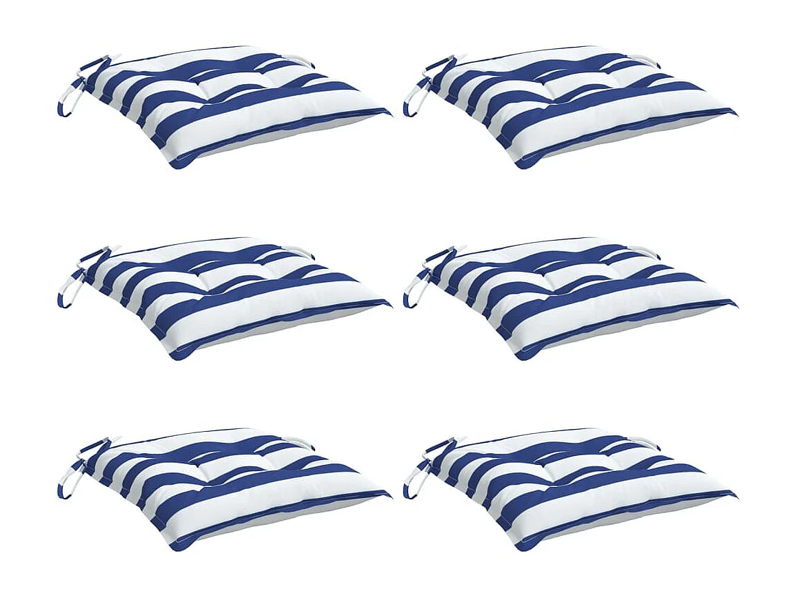 Coussins de chaise 6 pièces rayures bleues et blanches 50x50x7 cm
