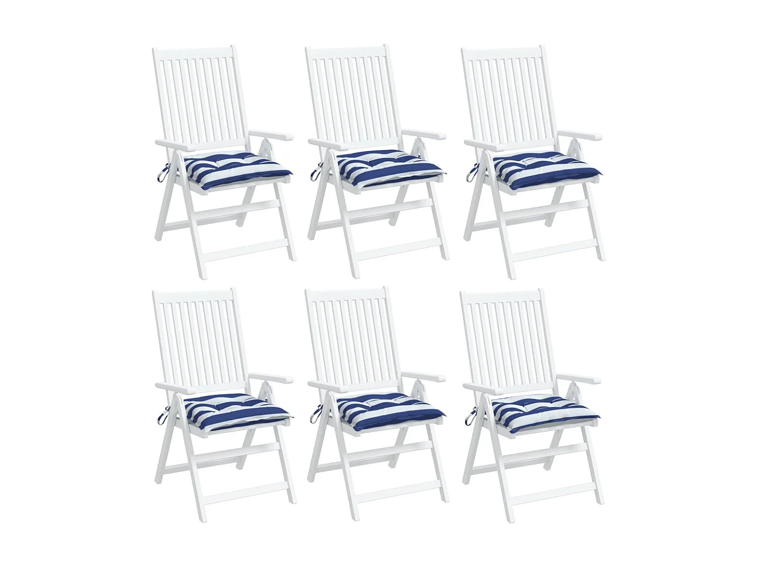 Coussins de chaise 6 pièces rayures bleues et blanches 50x50x7 cm