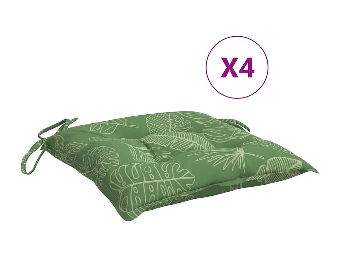 Coussins de chaise 4 pièces à motif de feuilles 50x50x7 cm tissu