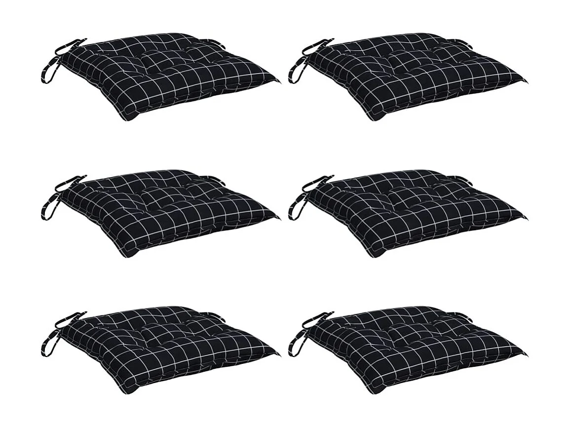 Coussins de chaise 6 pièces carreaux noir 40x40x7 cm tissu