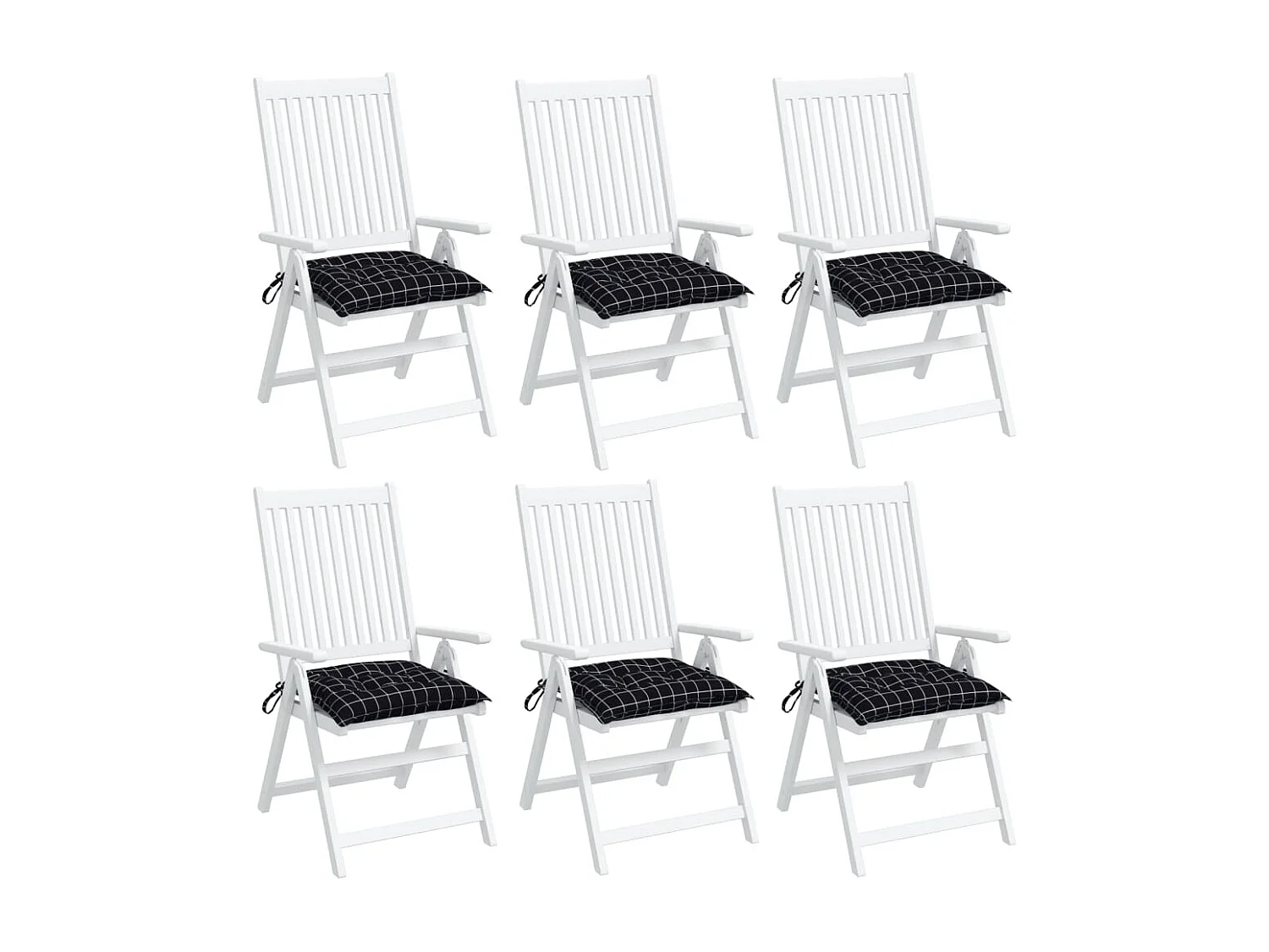 Coussins de chaise 6 pièces carreaux noir 40x40x7 cm tissu