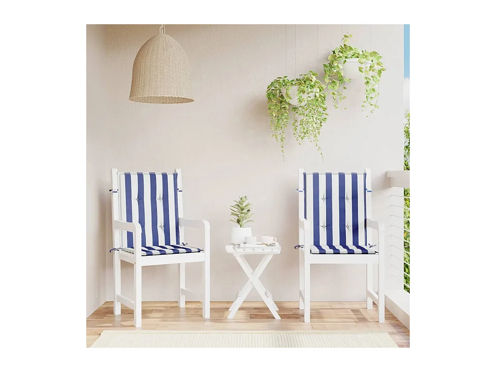 Coussins de chaise à dossier bas lot de 2 rayures bleu et blanc