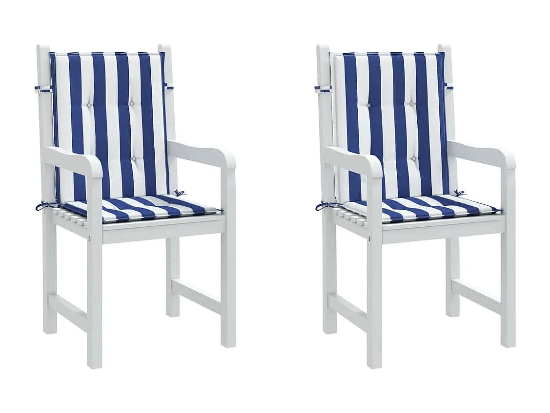 Cojines silla de respaldo bajo 2 unidades tela a rayas azul y blanco
