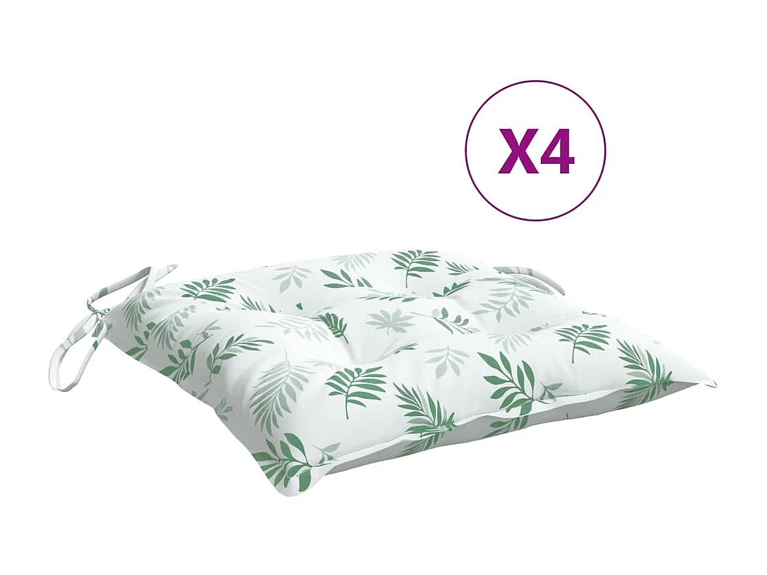 Coussins de chaise 4 pièces à motif de feuilles 50x50x7 cm
