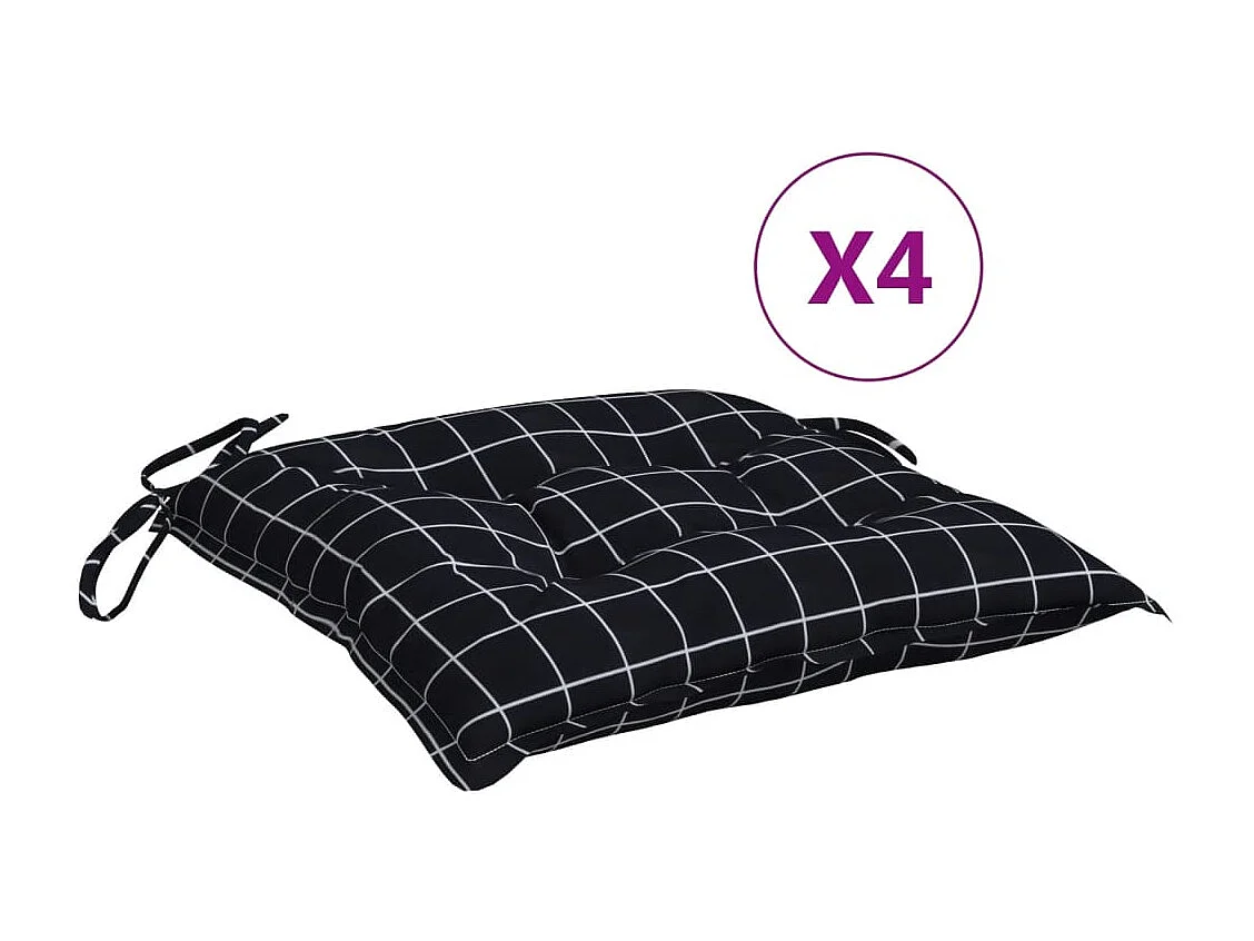 Coussins de chaise 4 pièces carreaux noir 40x40x7 cm tissu