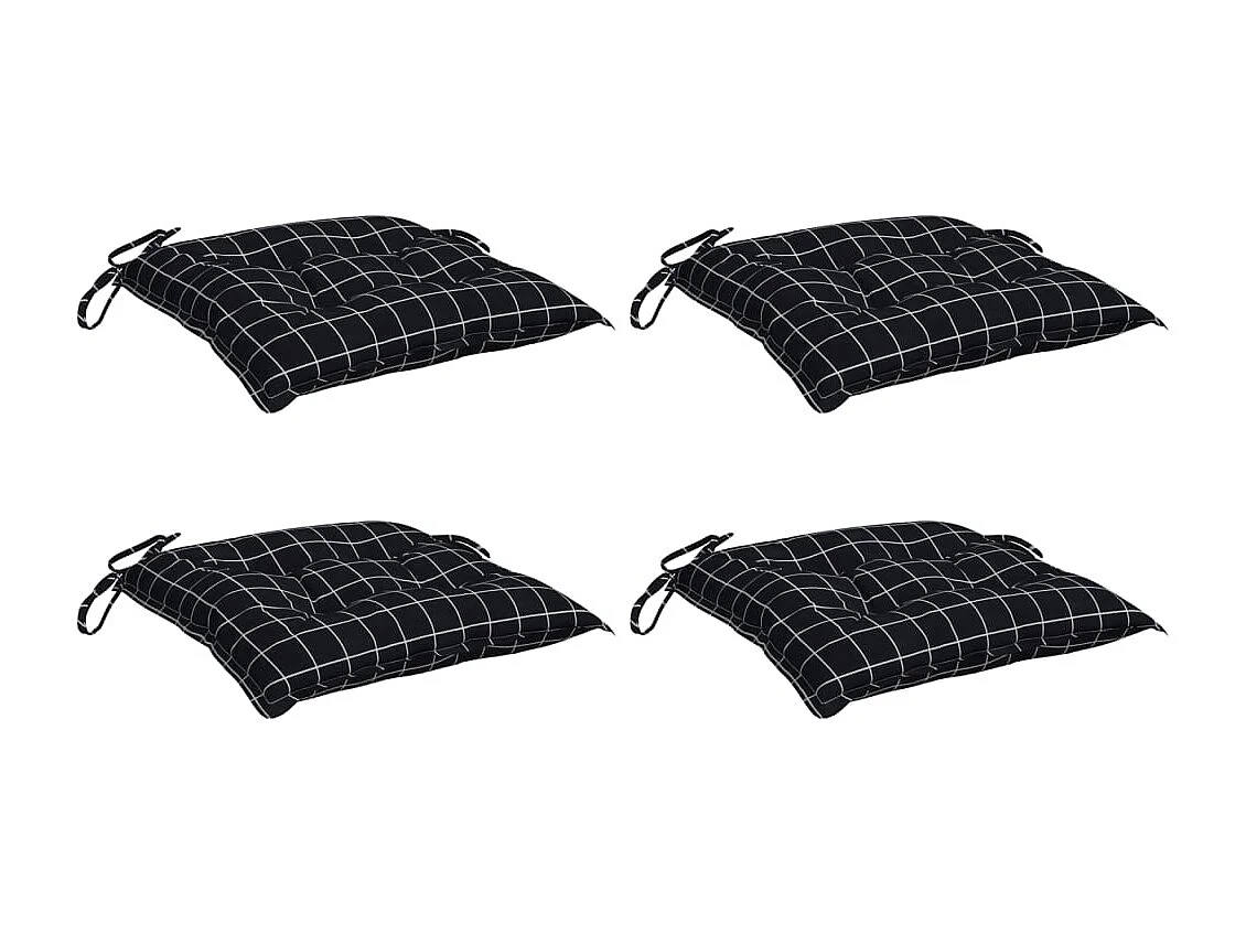 Coussins de chaise 4 pièces carreaux noir 40x40x7 cm tissu